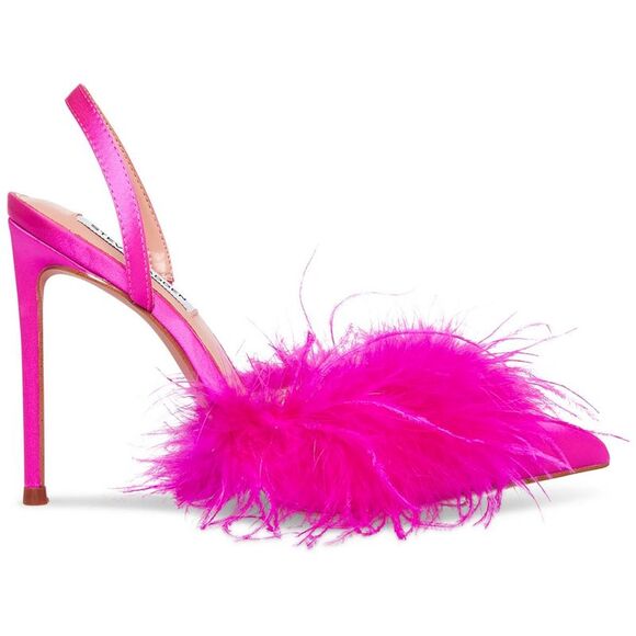 Steve Madden Womens Alexis Pink Satin Feathers Dressy Pumps Shoes NWT - Picture 2 of 3
